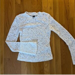 Grace & Lace White Paisley Lace Long Sleeve Top
